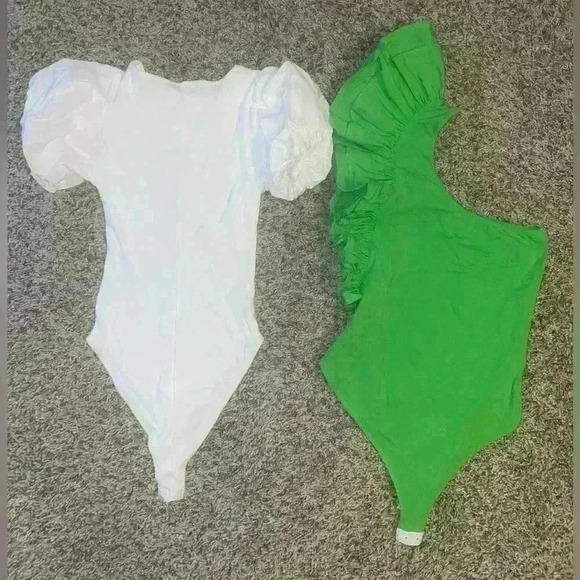 2 Zara bodysuits size small-Downtime puff sleeve bodysuit-One shoulder ruffled - Picture 8 of 10